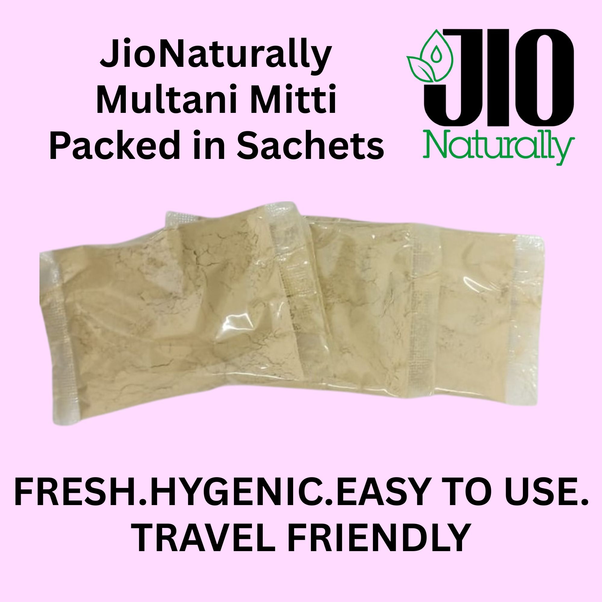 JioNaturally Multani Mitti Sachets – Pure Fuller’s Earth Powder for Glowing, Oil-Free & Acne-Free Skin | 13 Sachets × 10g | Luxury Natural Skincare