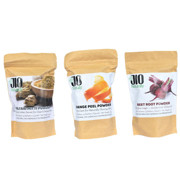 JioNaturally Clear Glow Pack - Multani Mitti + Orange Peel + Beet Root Powder (39 Sachets | 13x3), For Radiant, Tan-Free, Even-Toned Skin, Your 10-Minute Glow Ritual — Fresh, Natural & Luxurious.