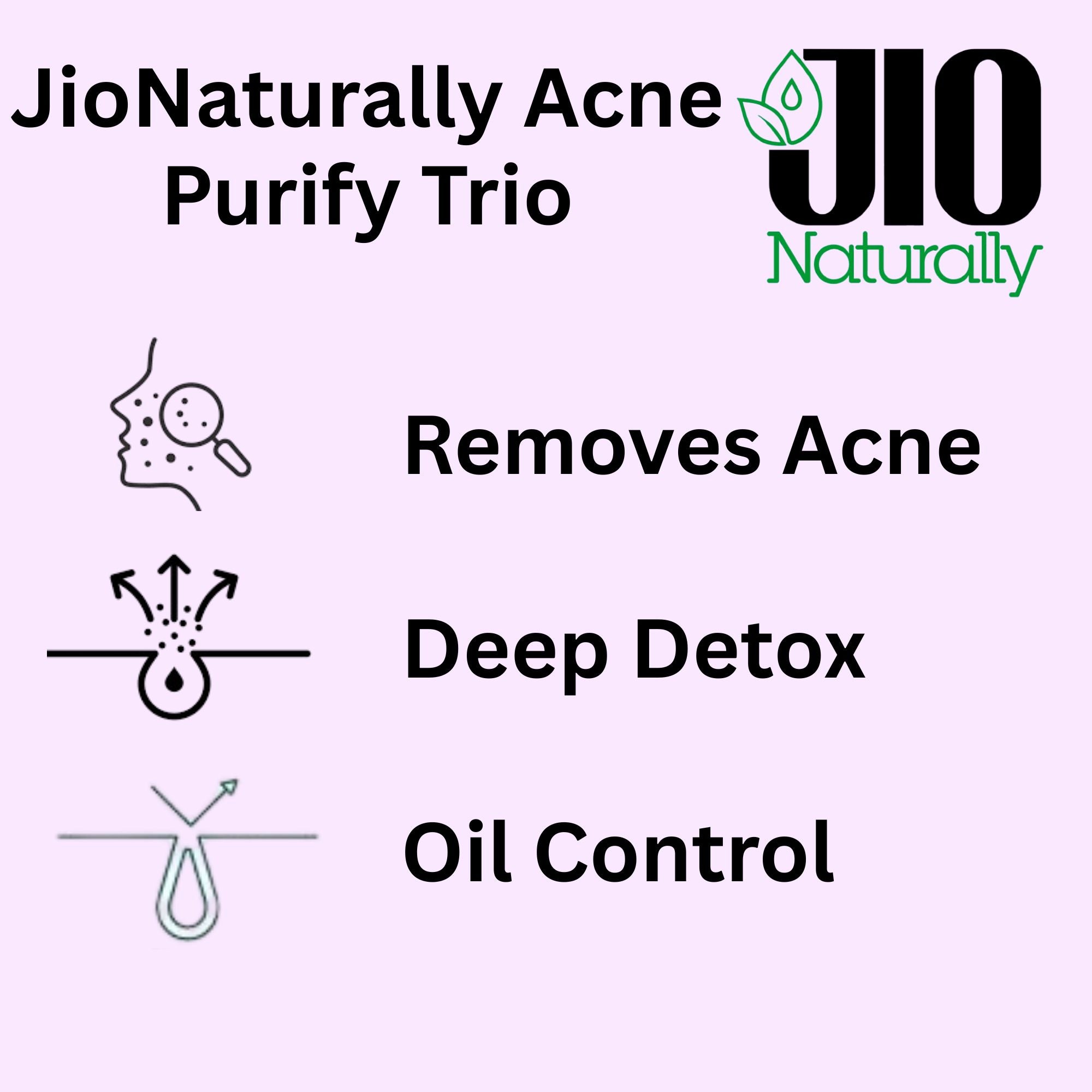 JioNaturally Acne Purify Trio – Multani Mitti, Neem Leaf & Bentonite Clay | 100% Natural Anti-Acne Face Pack Combo | Detox, Oil Control & Clear Skin