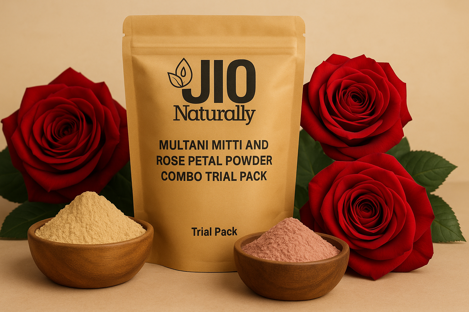 JioNaturally Trial Combo – 100% Natural Multani Mitti & Rose Petal Powder | Single-Use Sachets for Glowing Skin