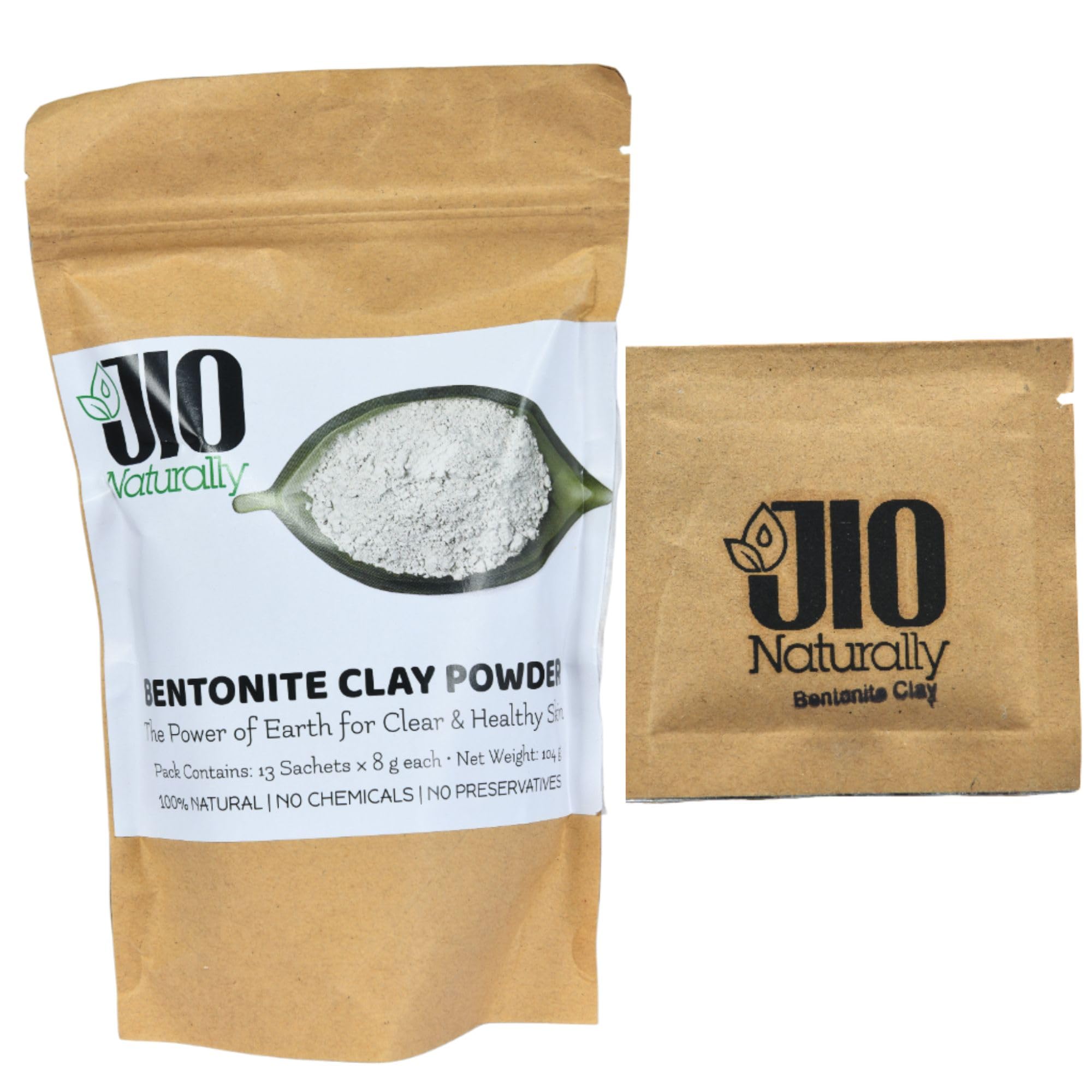 JioNaturally Bentonite Clay for Deep Pore Cleansing & Clear Skin | 100% Natural Sachet Pack (13 Sachets x 8g) | Detox, Oil Control & Acne Care Face Pack