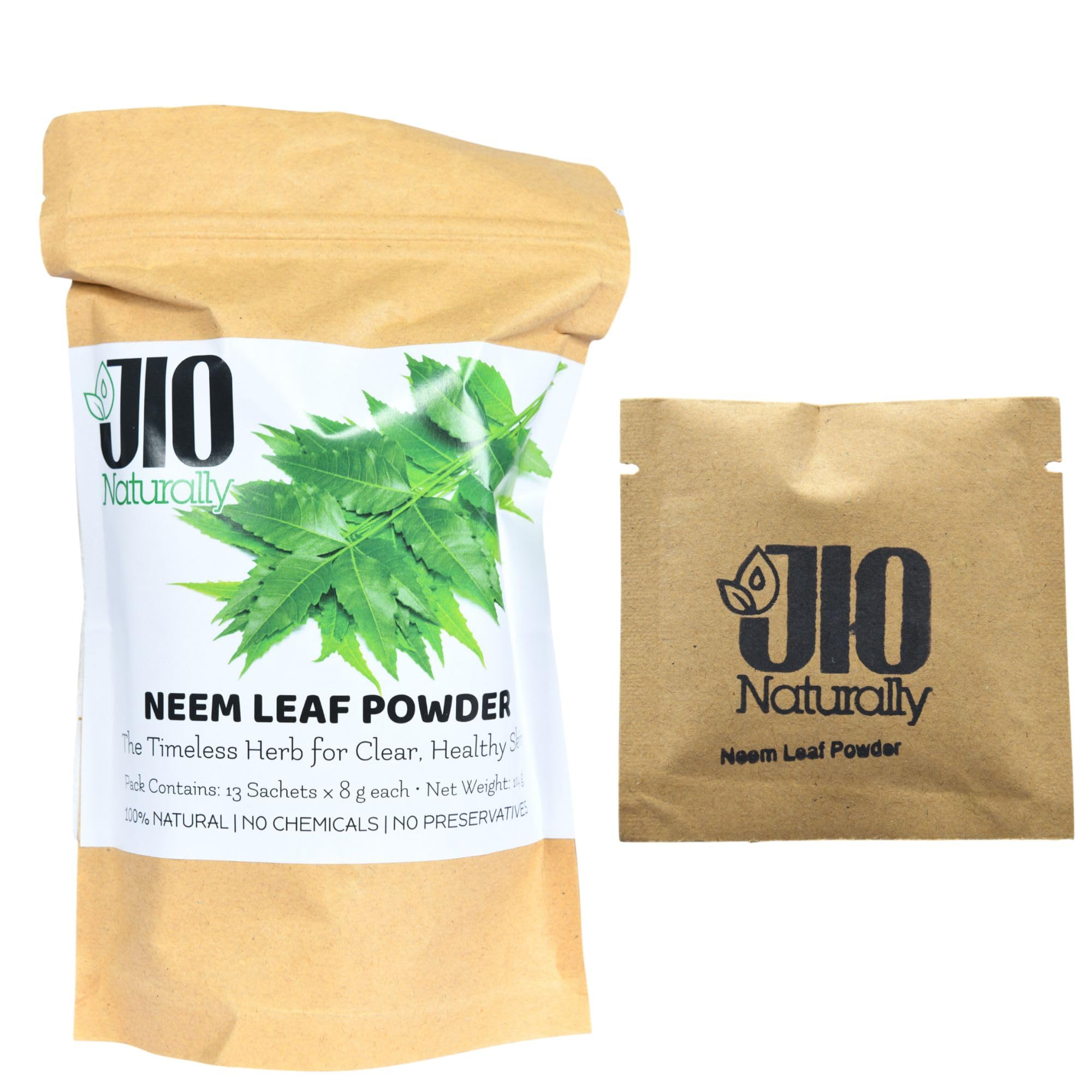 JioNaturally Neem Leaf Powder for Clear & Healthy Skin | 100% Natural Sachet Pack (13 Sachets x 8g) | Anti-Acne, Oil Control & Detox Face Pack