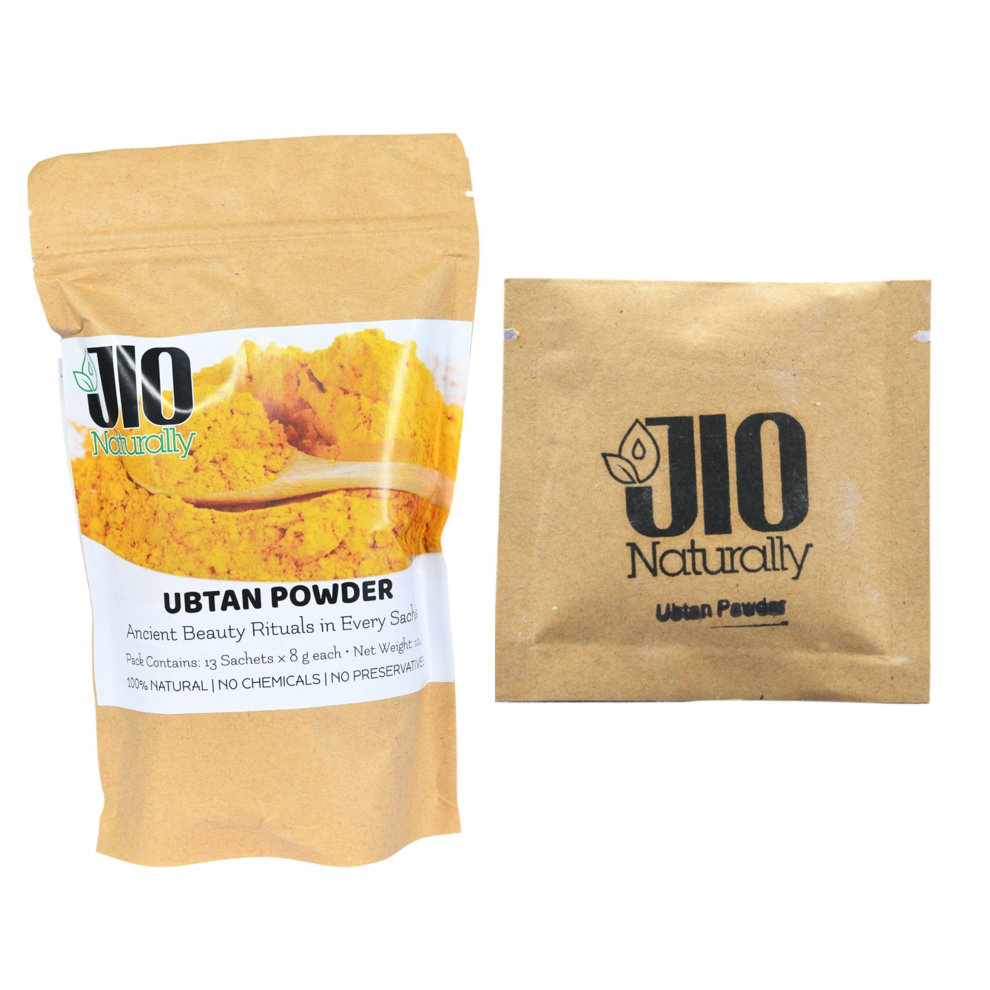JioNaturally Ubtan Powder for Glowing & Healthy Skin | 100% Natural Sachet Pack (13 Sachets x 8g) | Brightening, Tan Removal & Bridal Glow Face Pack